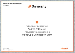 Andres_Antsiferov JetBackup 5 Certification Exam
