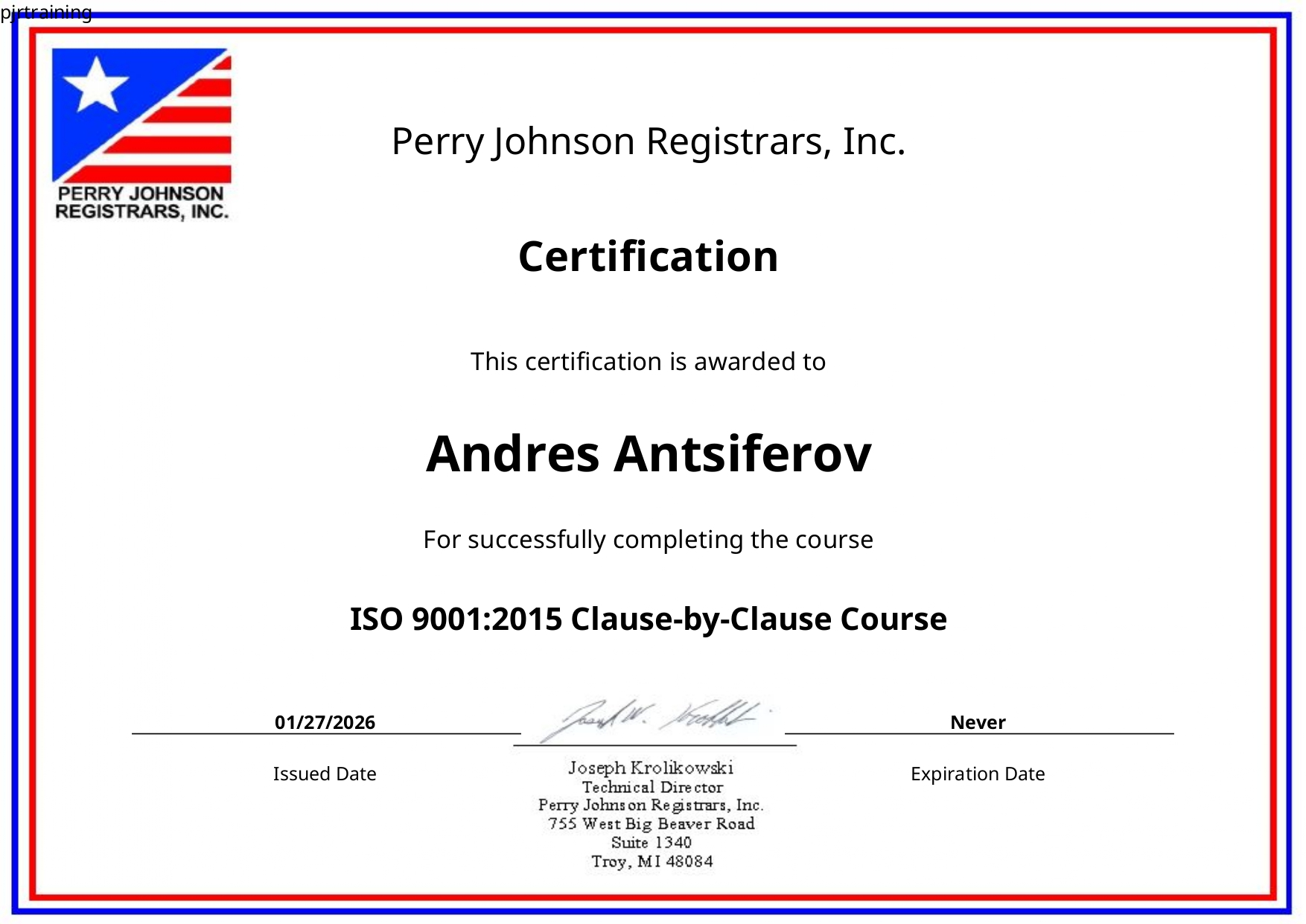 ISO 9001:2015 Certificate